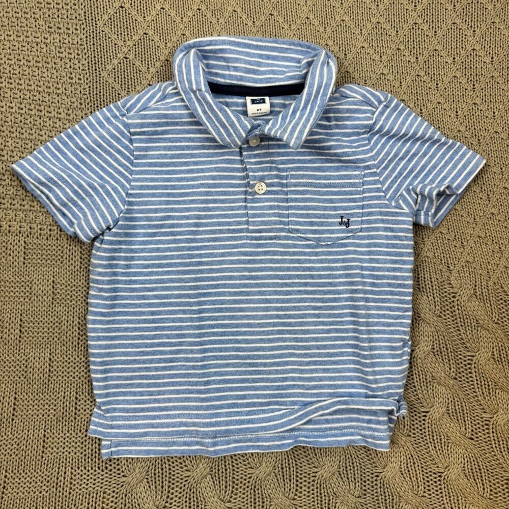Janie and Jack Boys Blue & White Striped Kids Short Sleeved Polo Shirt ~ 2T